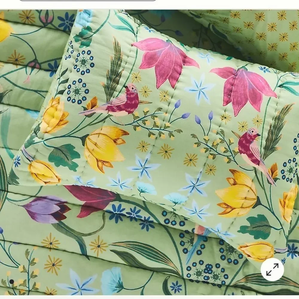 By Anthropologie size Queen 92” x 96” Green Anna Handcrafted Garden Quilt